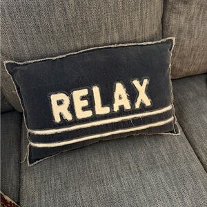 Navy Blue and White 'RELAX' Pillow